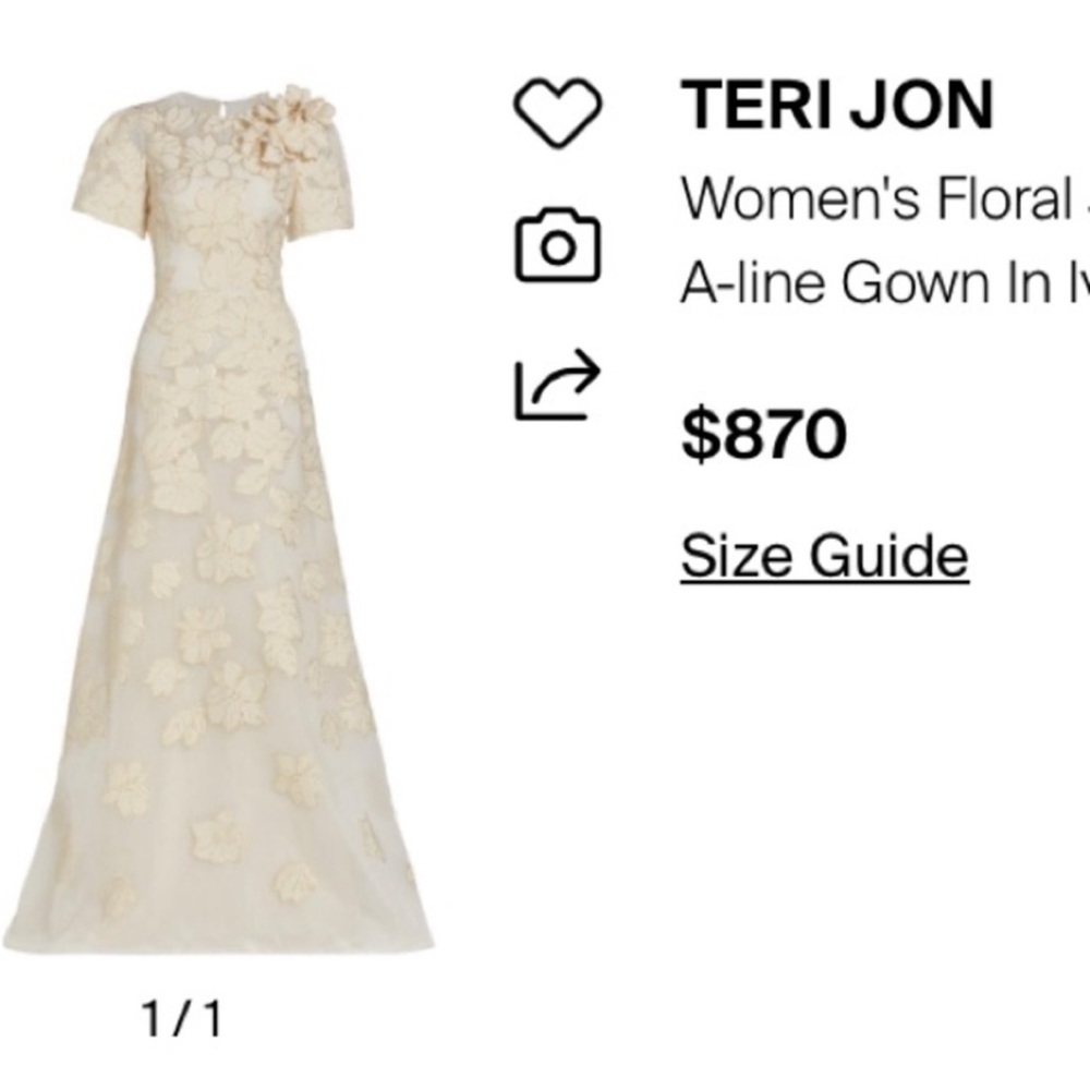 Rickie Freeman for Teri Jon Ivory Floral Maxi Dress with Gold edges size 8 New - Picture 4 of 12